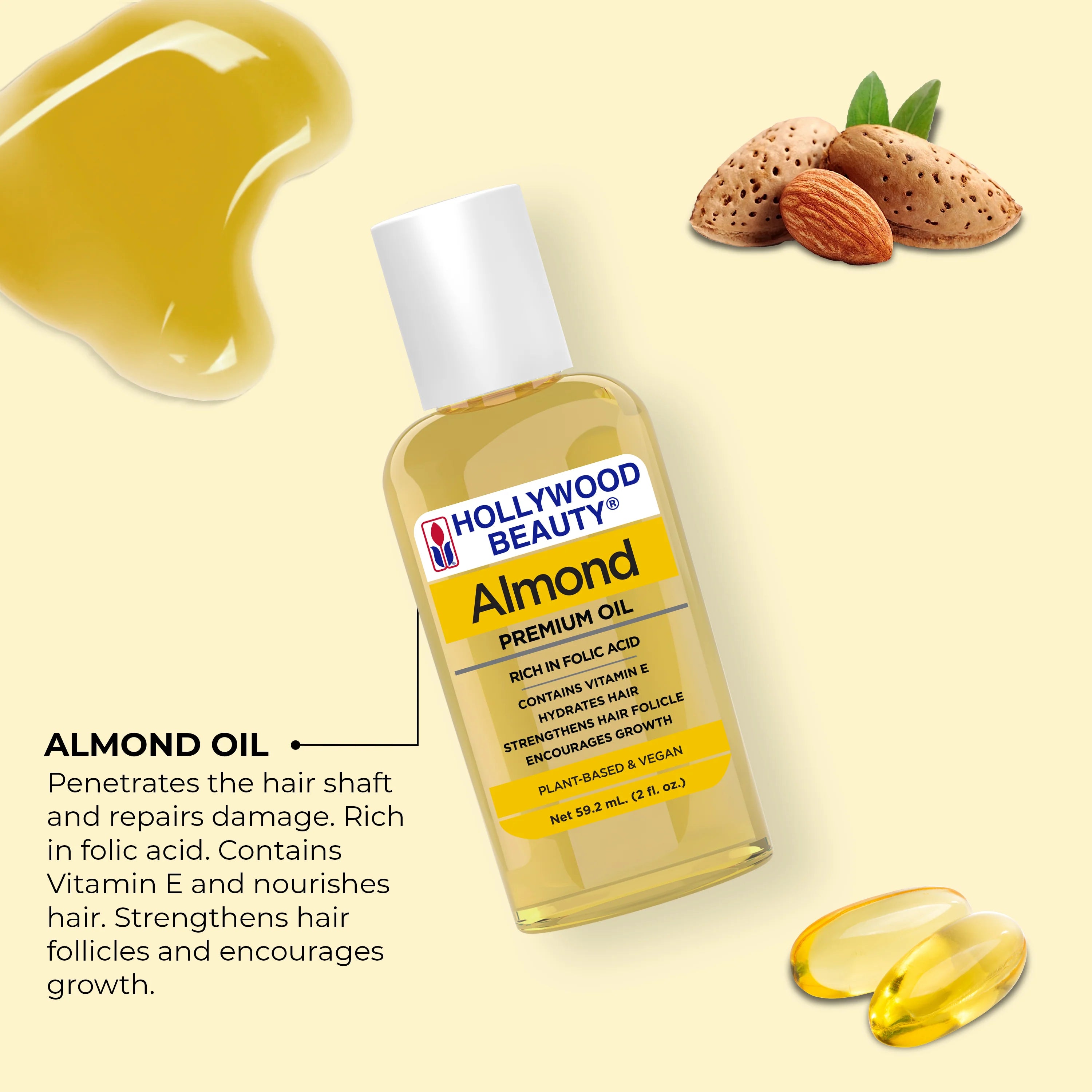 Hollywood Beauty Aceite Premium de Almendra Nutrición y Brillo para el Cabello (2 FL OZ)