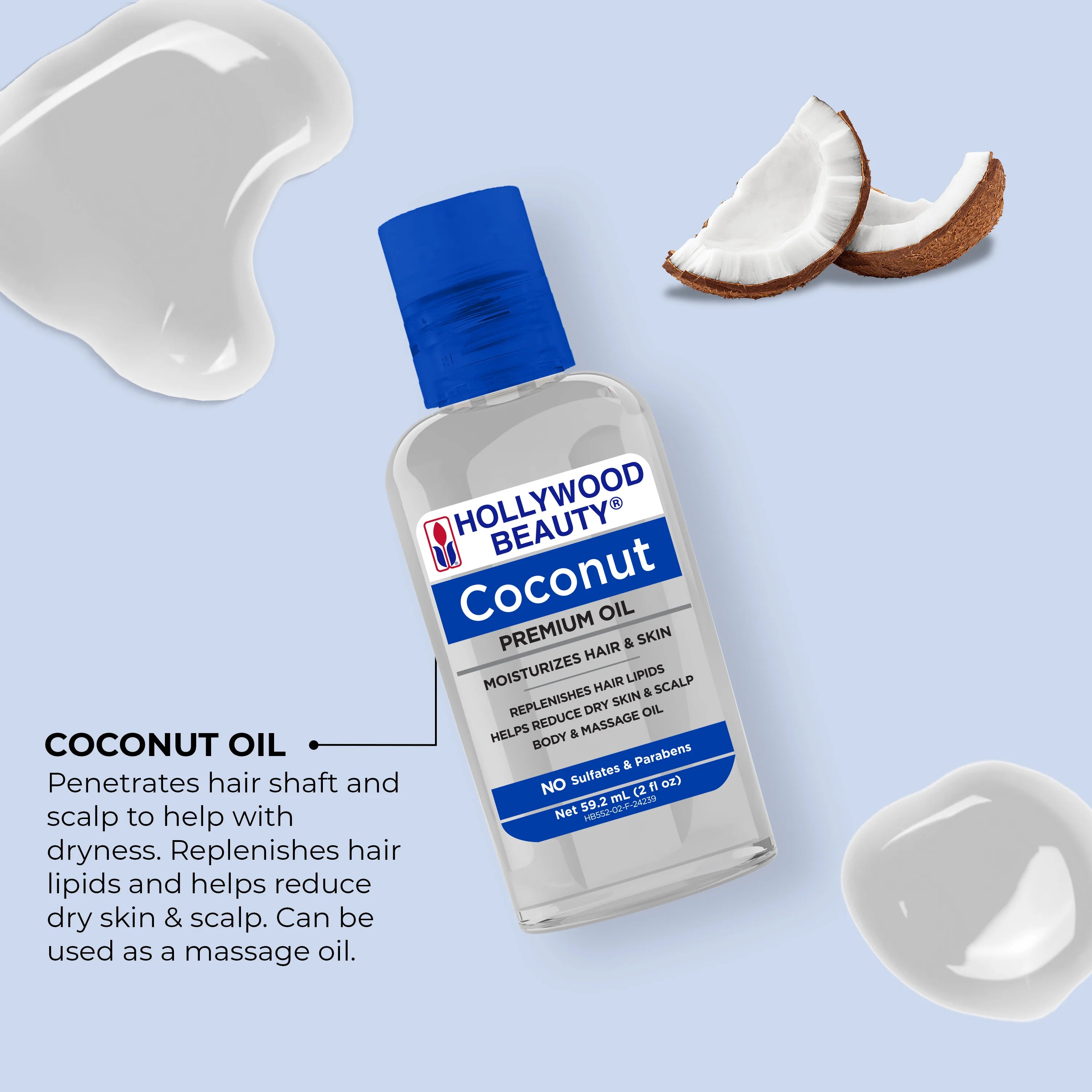 Hollywood Beauty Aceite Premium de Coco Hidratación y Brillo para el Cabello (2 FL OZ)