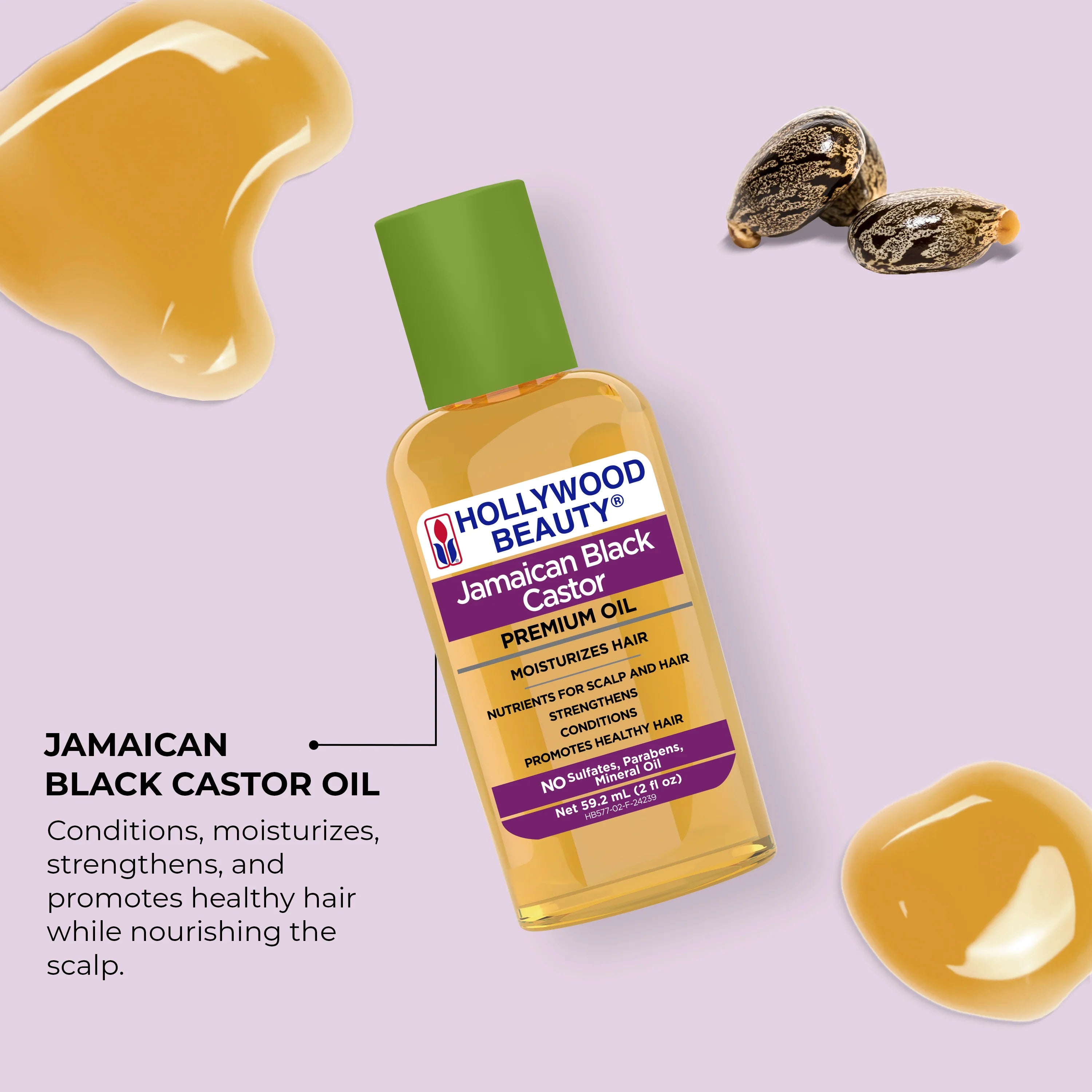 Hollywood Beauty Aceite Premium de Ricino Negro Jamaicano Hidratación y Fortaleza para el Cabello (2 FL OZ)