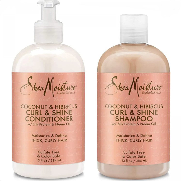 Shea Moisture Coconut & Hibiscus Curl & Shine Shampoo & Conditioner Set (13 oz / 384 ml cada uno)