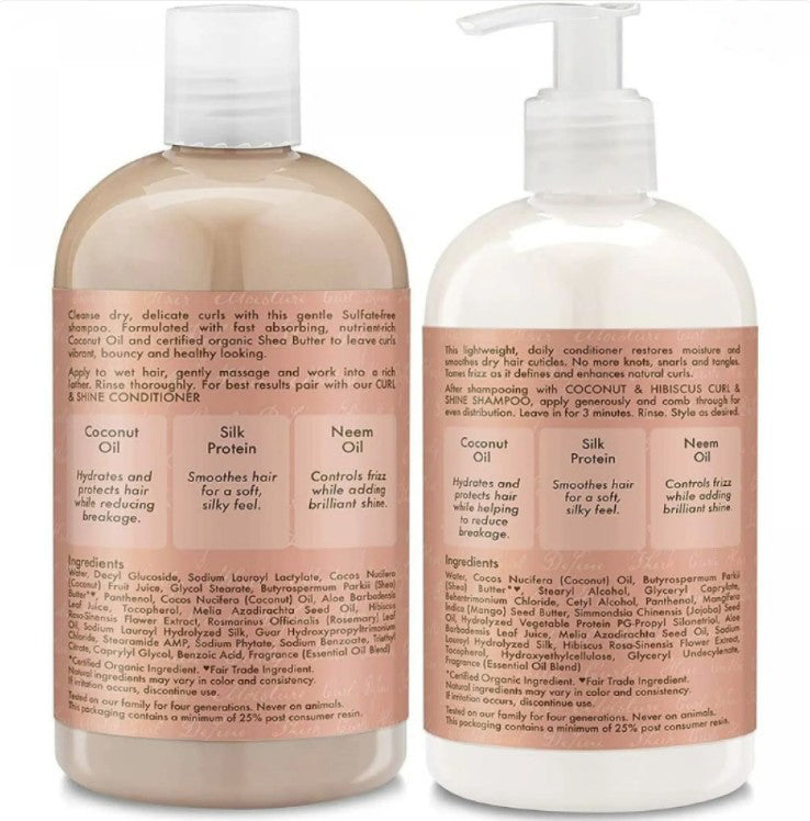 Shea Moisture Coconut & Hibiscus Curl & Shine Shampoo & Conditioner Set (13 oz / 384 ml cada uno)